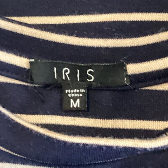 IRIS Striped Short Sleeve Sexy Bodycon Dress Asymmetric Hem Crew Neck Sz M 250B - Picture 7 of 9